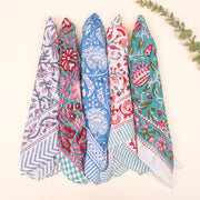 Set of 5 - Pure Cotton Bandanas, Lightweight Handcrafted Cotton Bandana, Organic Cotton Bandanas, Trendy Western Scarf For Festival & Outdoor